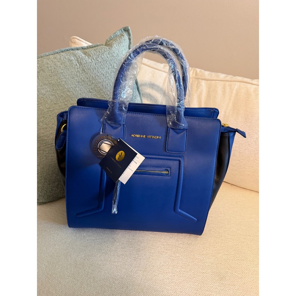 Adrienne Vittadini Tote Blue Black Gold Hardware New Business Travel Bag